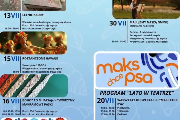Lipiec z M-GOK: warsztaty, kino plenerowe i spektakl dla całych rodzin