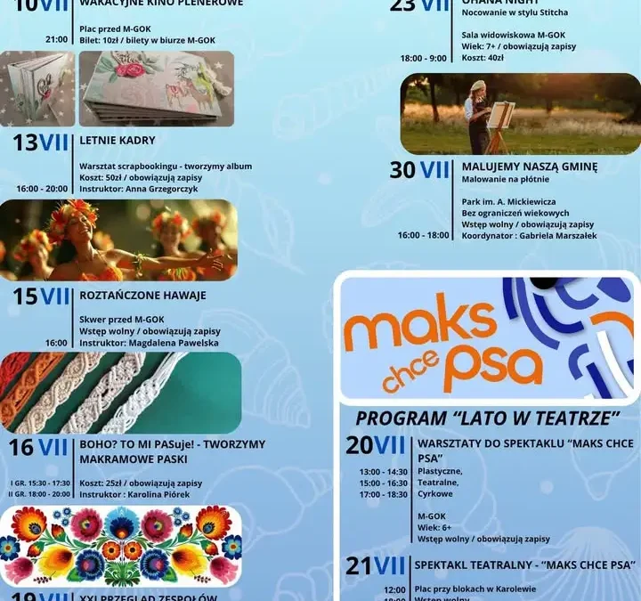 Lipiec z M-GOK: warsztaty, kino plenerowe i spektakl dla całych rodzin