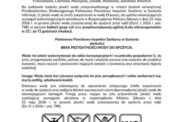 Woda w gminie Poniec niezdatna do picia – ważny komunikat sanepidu