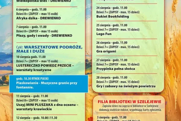 Wakacyjne warsztaty w CKiB Piaski i bibliotece w Szczegiewie – sierpień 2026