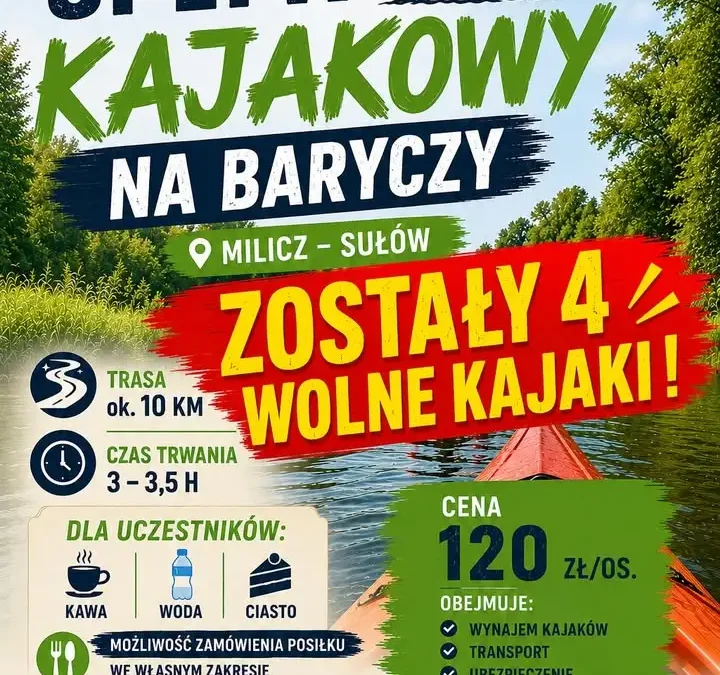 Ostatnie wolne kajaki na spływ z OSiR Poniec – dołącz już dziś!