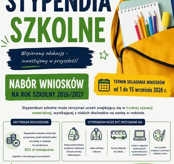 Stypendium szkolne 2026/2027 – wnioski od 1 do 15 września w GOPS Piaski