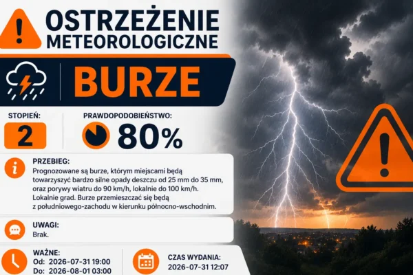 Ostrzeżenie przed burzami z gradem i silnym wiatrem
