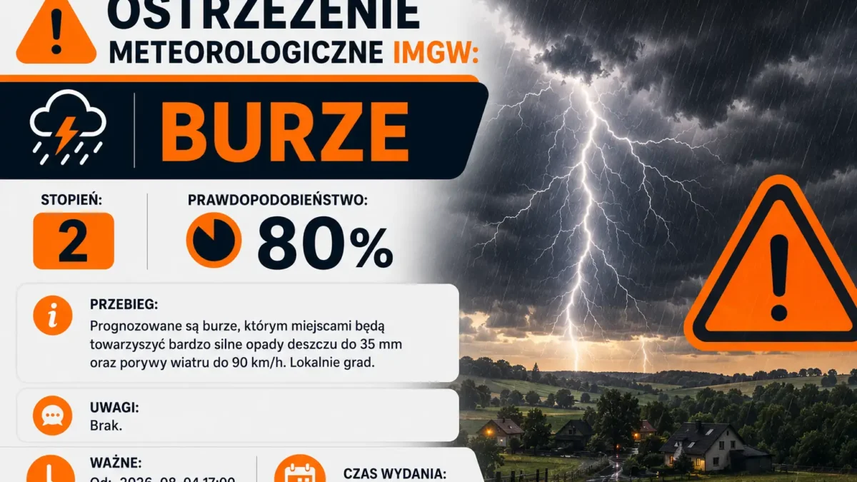 Ostrzeżenie meteorologiczne: silne burze z gradem i porywistym wiatrem