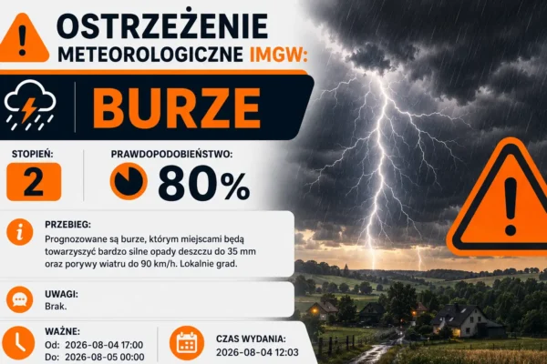 Ostrzeżenie meteorologiczne: silne burze z gradem i porywistym wiatrem