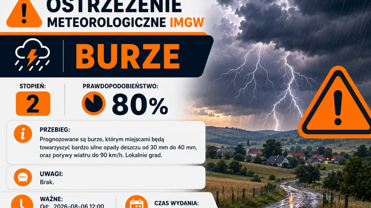 Ostrzeżenie przed silnymi burzami z gradem i porywistym wiatrem