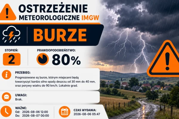 Ostrzeżenie przed silnymi burzami z gradem i porywistym wiatrem