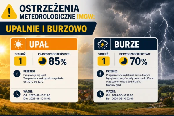 Ostrzeżenie IMGW: upał i burze w powiecie – alerty do 22:00