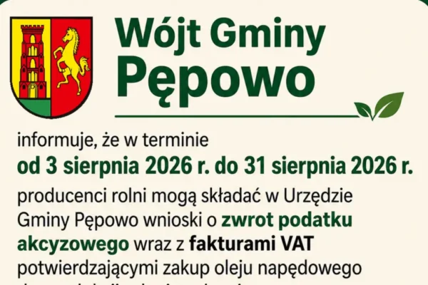 Rolnicy z gminy Pępowo mogą składać wnioski o zwrot akcyzy za olej napędowy