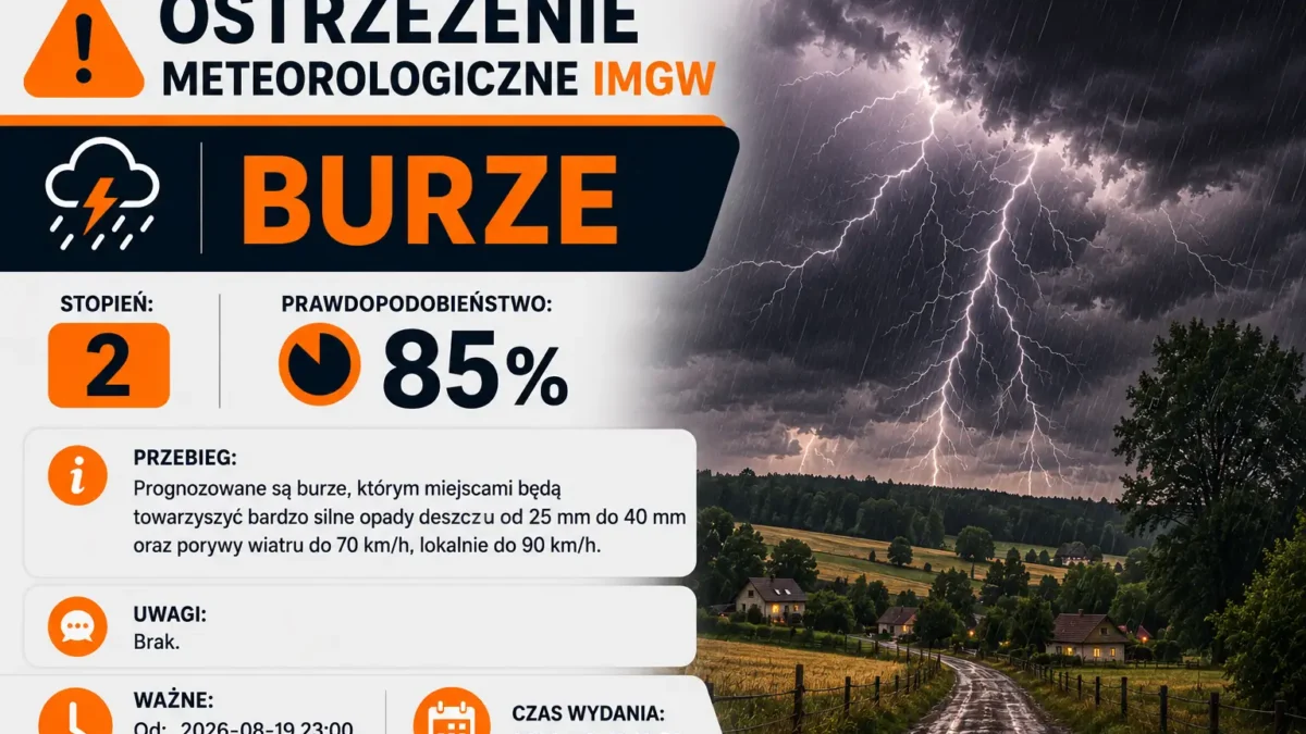 Ostrzeżenie IMGW: Silne burze z gradem i porywistym wiatrem w nocy