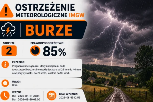 Ostrzeżenie IMGW: Silne burze z gradem i porywistym wiatrem w nocy