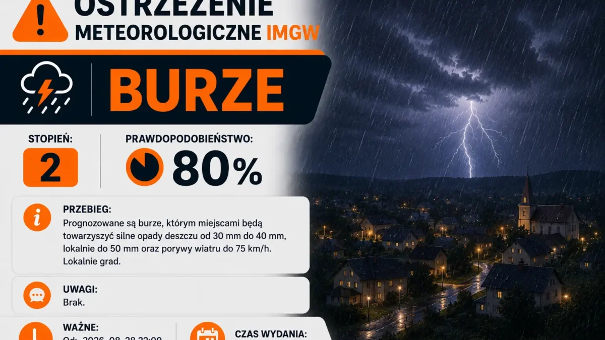 Ostrzeżenie IMGW: Burze z gradem i silnym wiatrem w nocy