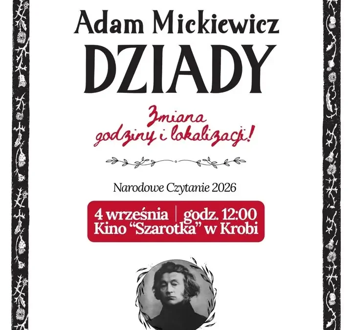 Narodowe Czytanie w Krobii: zmiana miejsca i godziny!