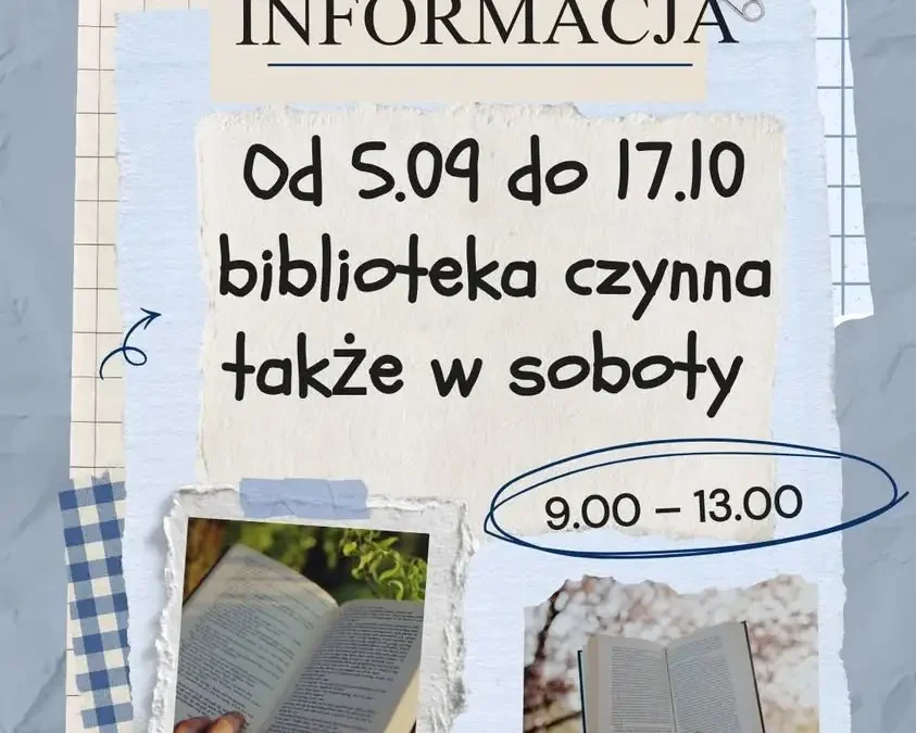 Biblioteka w Piaskach otwarta w soboty – nowe godziny dla czytelników