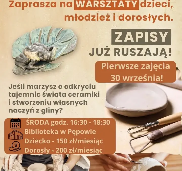 Ruszają zapisy na warsztaty w bibliotece w Pępowie – ceramika, plastyka i rytmika