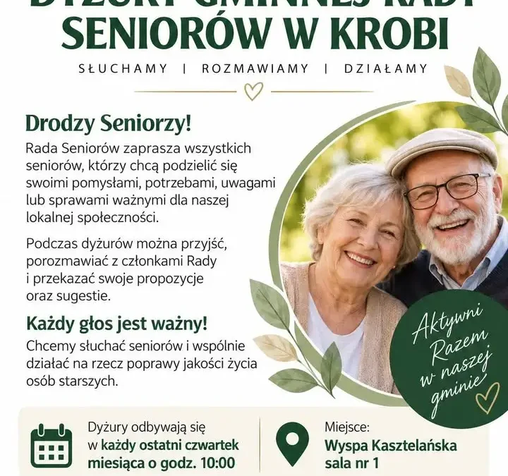 Gmina Krobia: Rada Seniorów zaprasza na comiesięczne dyżury
