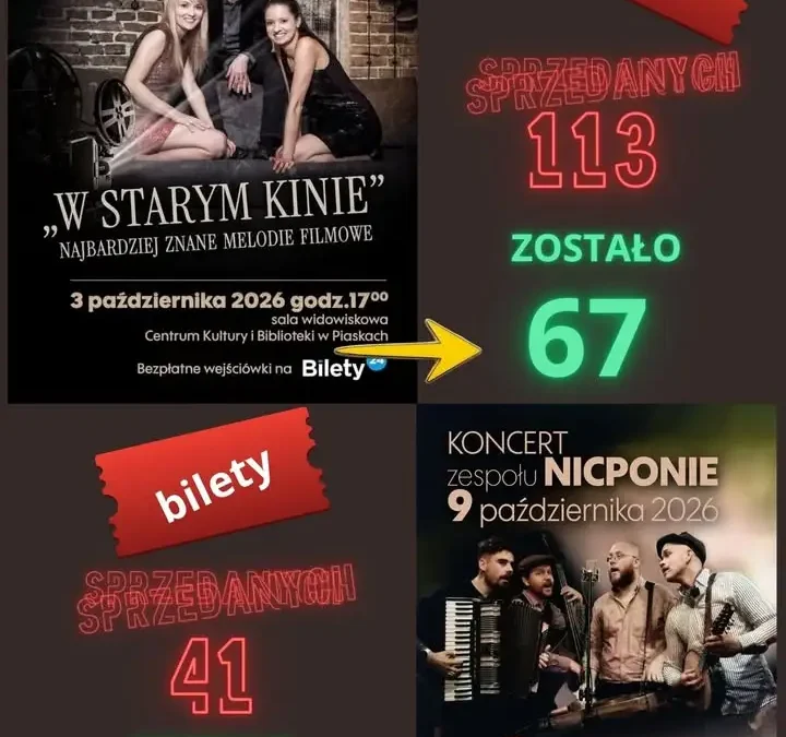 „W starym kinie” i koncert zespołu Nicponie w Piaskach – sprawdź dostępność biletów