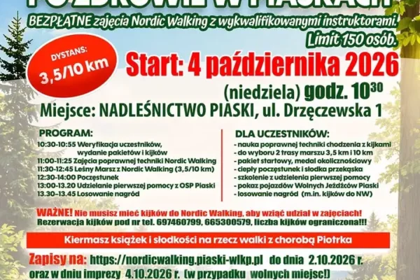 Ostatni dzień zapisów na VI Leśny Marsz po Zdrowie z Nordic Walking w Piaskach