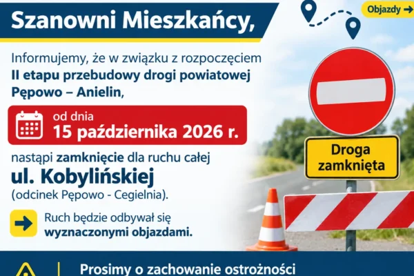 Ulica Kobylińska zamknięta od 15 października – II etap przebudowy drogi Pępowo-Anielin